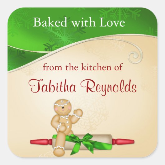 クリスマスギフトラベルジンジャーブレッドマン スクエアシール (正面)