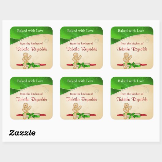 クリスマスギフトラベルジンジャーブレッドマン スクエアシール (シート)