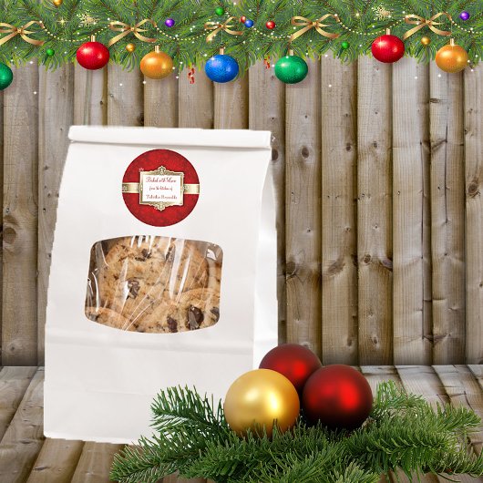 クリスマスギフトラベル、美しい赤と金ゴールド ラウンドシール