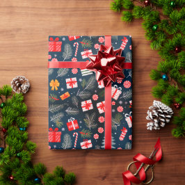 クリスマスギフトリボンの花 ラッピングペーパー