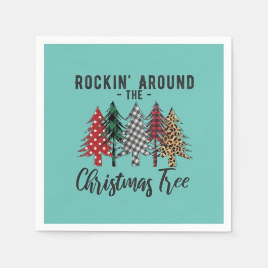 クリスマスギフトロックンザのまわりにクリスマスツリー スタンダードカクテルナプキン (正面)
