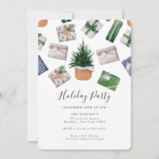 クリスマスギフト交換ホリデーパーティー 招待状 (正面)