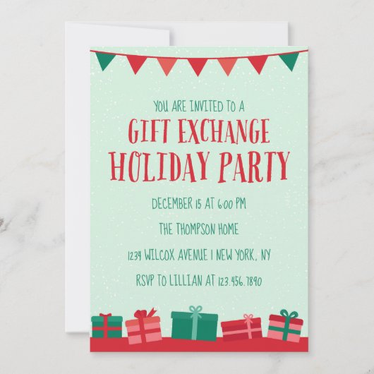 クリスマスギフト交換ホリデーパーティー 招待状 (正面)