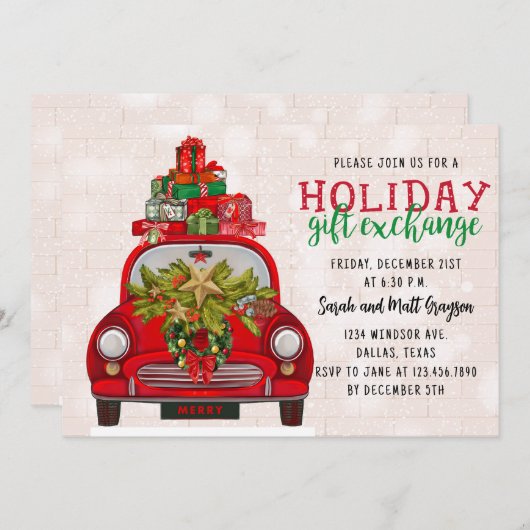 クリスマスギフト交換ホリデーパーティー 招待状 (正面/裏面)