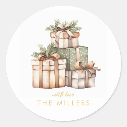 クリスマスギフト交換ホワイトエレファント ラウンドシール (正面)