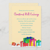クリスマスギフト交換企業のホリデーパーティー 招待状 (正面/裏面)