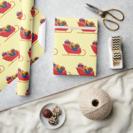 クリスマスギフト付きサンタのそりイエローシームレス ラッピングペーパー