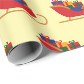 クリスマスギフト付きサンタのそりイエローシームレス ラッピングペーパー (ロールコーナー)