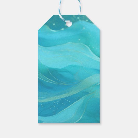 クリスマスギフト写真ラベルブルーウェーブ ギフトタグ (裏面)