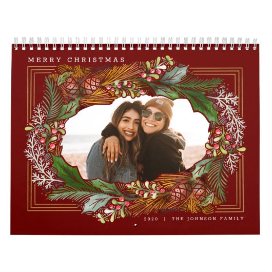 クリスマスギフト写真赤グリーン カレンダー (カバー)
