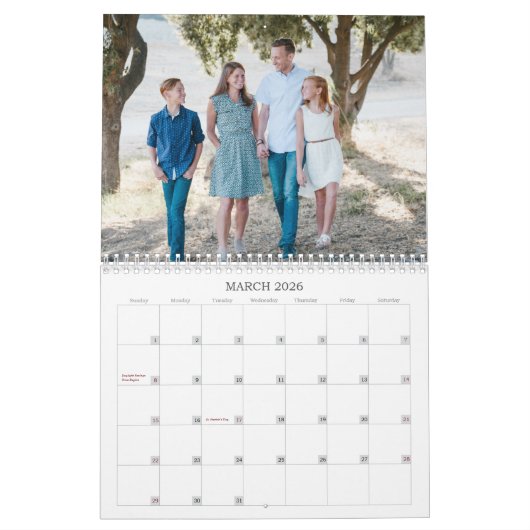 クリスマスギフト冬の葉の赤い緑の写真 カレンダー (3月 2026)