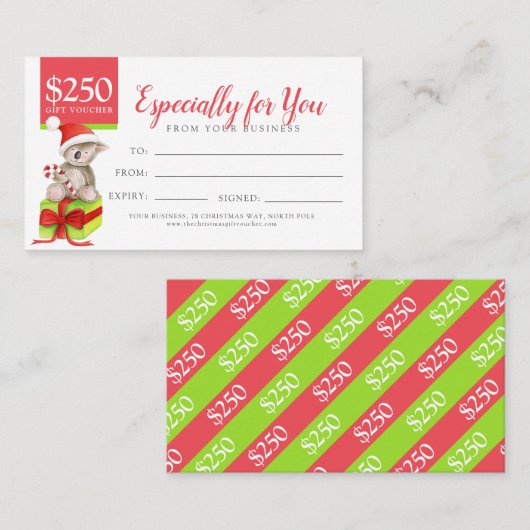 クリスマスギフト券250ドル 割引カード (正面/裏面)