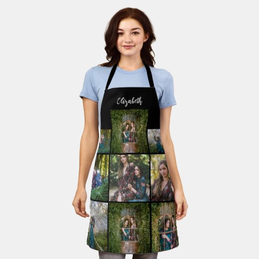 クリスマスギフト名前をカスタムするフォトコラージファミリー エプロン (着用した状態)