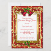 クリスマスギフト女の子の男の子の赤いシャワー赤い金ゴールドオウム 招待状 (裏面)