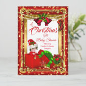 クリスマスギフト女の子の男の子の赤シャワーレッド金ゴールド 招待状 (スタンド正面)