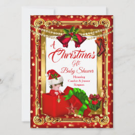 クリスマスギフト女の子の男の子の赤シャワーレッド金ゴールド 招待状