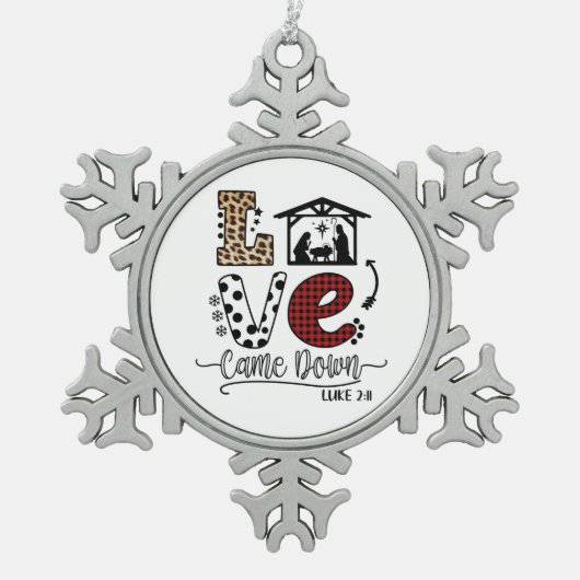 クリスマスギフト愛来ダウン スノーフレークピューターオーナメント (正面)