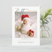 クリスマスギフト書道モダン緑のベビー写真 案内状 (スタンド正面)