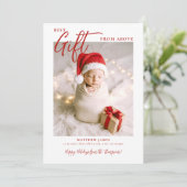 クリスマスギフト書道モダン赤ベビー写真 案内状 (スタンド正面)