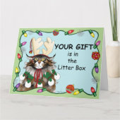 クリスマスギフト猫グリーンおもしろい カード (正面)