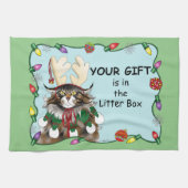 クリスマスギフト猫グリーンおもしろい キッチンタオル (横)