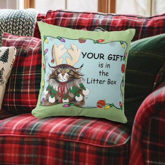 クリスマスギフト猫グリーンおもしろい クッション