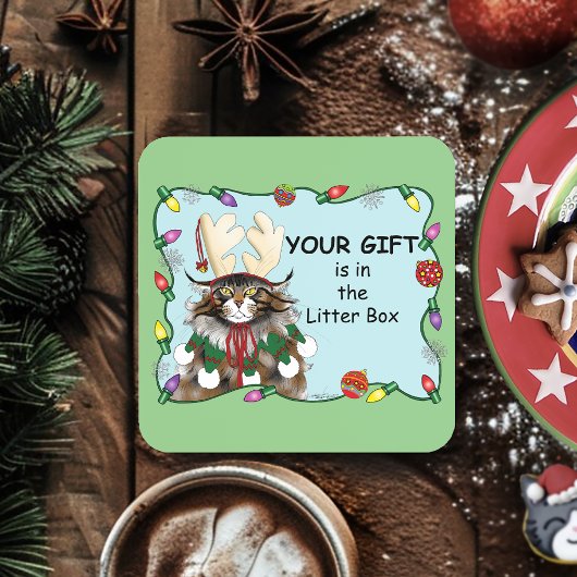 クリスマスギフト猫グリーンおもしろい コースター