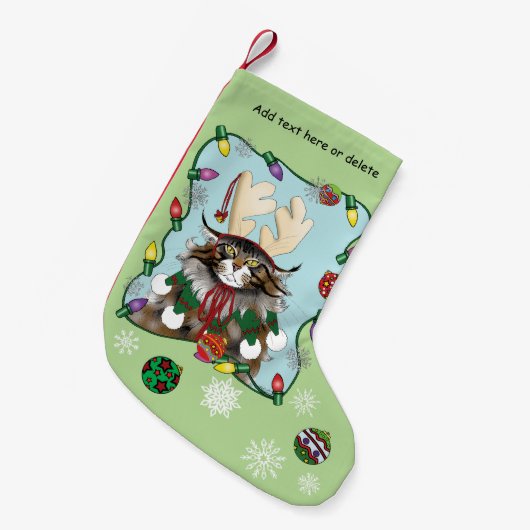 クリスマスギフト猫グリーンおもしろい スモールクリスマスストッキング (正面 (吊り時))