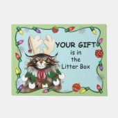 クリスマスギフト猫グリーンおもしろい ドアマット (正面)