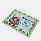 クリスマスギフト猫グリーンおもしろい ドアマット (アングル)