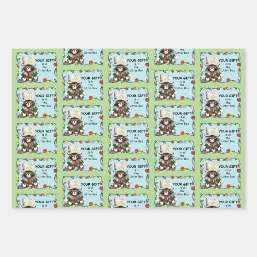 クリスマスギフト猫グリーンおもしろい ラッピングペーパーシート (正面2)
