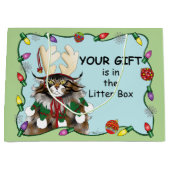 クリスマスギフト猫グリーンおもしろい ラージペーパーバッグ (正面)