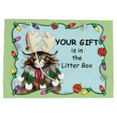 クリスマスギフト猫グリーンおもしろい ラージペーパーバッグ (裏面)