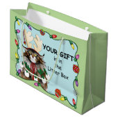 クリスマスギフト猫グリーンおもしろい ラージペーパーバッグ (正面アングル)