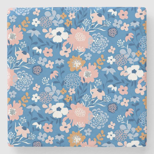 クリスマスギフト生地デザインシンプル花付き ストーンコースター (正面)