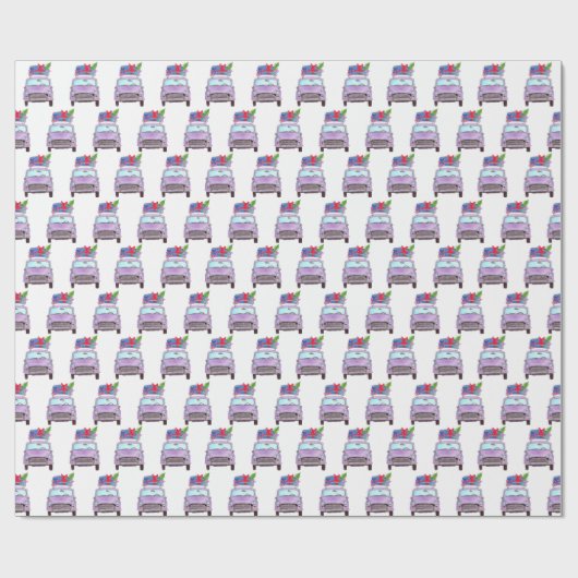 クリスマスギフト用紫の車水彩 ラッピングペーパー (フラット)