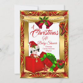 クリスマスギフト男の子の女の子ベビーシャワーレッド金ゴールド2 招待状