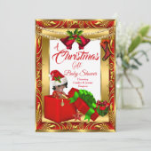 クリスマスギフト男の子の女の子ベビーシャワー赤い金ゴールドオウム2 招待状 (スタンド正面)