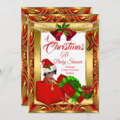 クリスマスギフト男の子の女の子ベビーシャワー赤い金ゴールドオウム2 招待状 (正面/裏面)