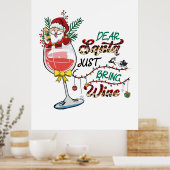 クリスマスギフト親愛サンタJust Bring Wine ポスター (キッチン)