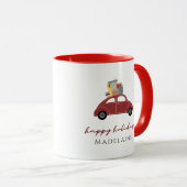 クリスマスギフト赤い車あなたの名前ハッピーホリデー マグカップ (正面右)