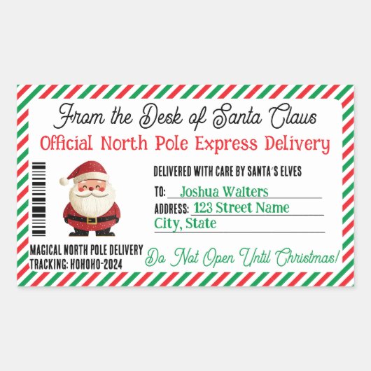 クリスマスギフト郵便ステッカー北極デリバリー 長方形シール (正面)