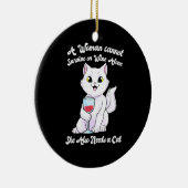 クリスマスギフト |女性がワ生き延びインと猫を飼う セラミックオーナメント (右)
