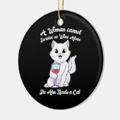クリスマスギフト |女性がワ生き延びインと猫を飼う セラミックオーナメント (左)