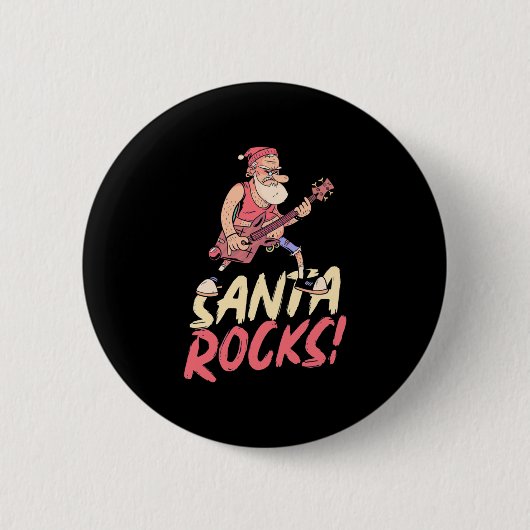 クリスマスギフト Santa Rocksギター| 缶バッジ (正面)