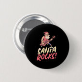 クリスマスギフト Santa Rocksギター| 缶バッジ (正面&裏面)