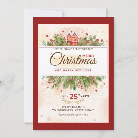 クリスマスギャザリングディナーパーティの招待状 招待状 (正面)