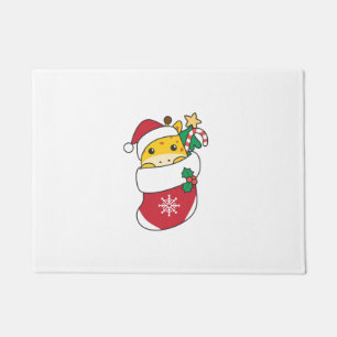 クリスマスギラのためのクリスマスソックスの可愛いギラフェ ドアマット