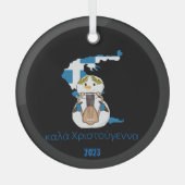 クリスマスギリシャ国旗の雪だるま ガラスオーナメント (正面)