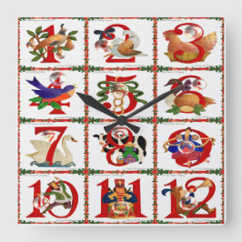 クリスマスクィルトプリントギフト 12日間 スクエア壁時計